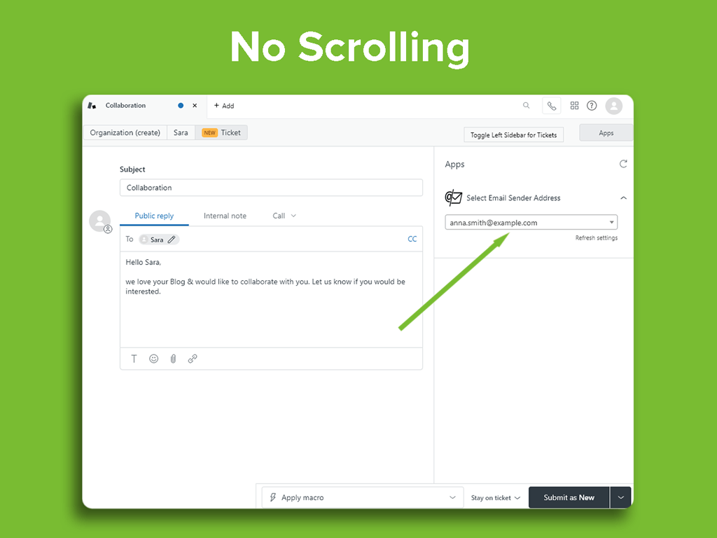Select Email Sender Address App Integration with Zendesk Support